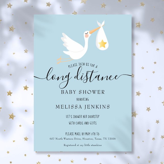 Invitation Faire une douche à distance par colis Stork Star (Long Distance Shower Sprinkle By Mail Stork Star Invitation)