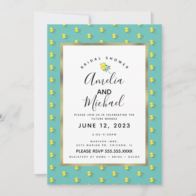 Invitation Faire une douche de mariée simple au citron aquare (Devant)