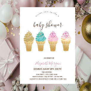 Invitation Faireparts Baby Shower Glaces à rayures roses