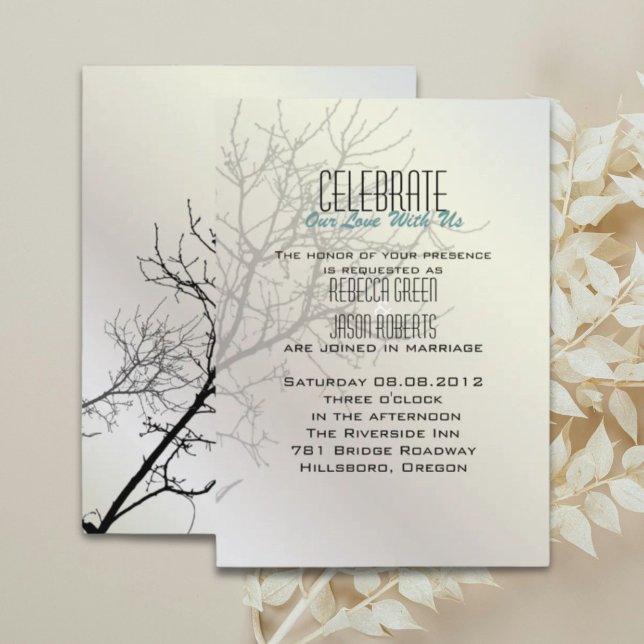 Invitation Faireparts de mariage Arbres Oiseaux d'amour Moder (Modern Love Birds Tree white Wedding Invitations)