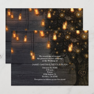 Invitation Faireparts de mariage avec guirlandes de lumières 