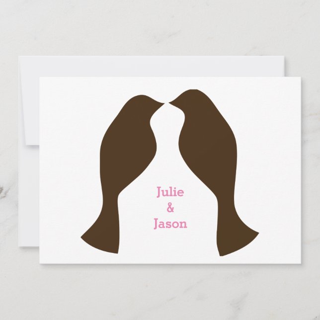 Invitation Faireparts de mariage - Oiseaux d'amour bruns (Devant)