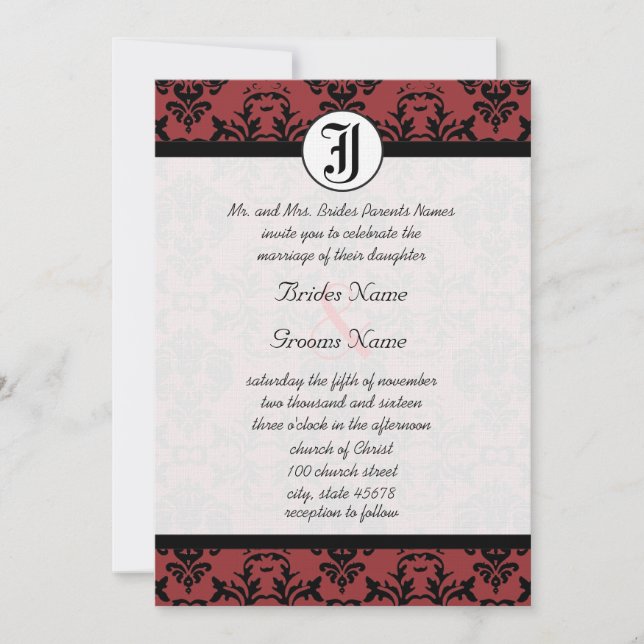 Invitation Faireparts de mariage photo Damask Cherry Cobbler (Devant)