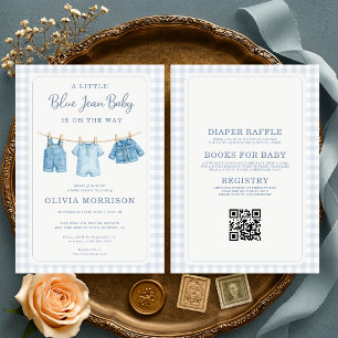 Invitation Faireparts de naissance Bébé en Jean Bleu sur Cord
