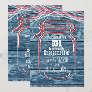 Invitation Faireparts Rustiques en Pot Mason Rouge Blanc & Bl