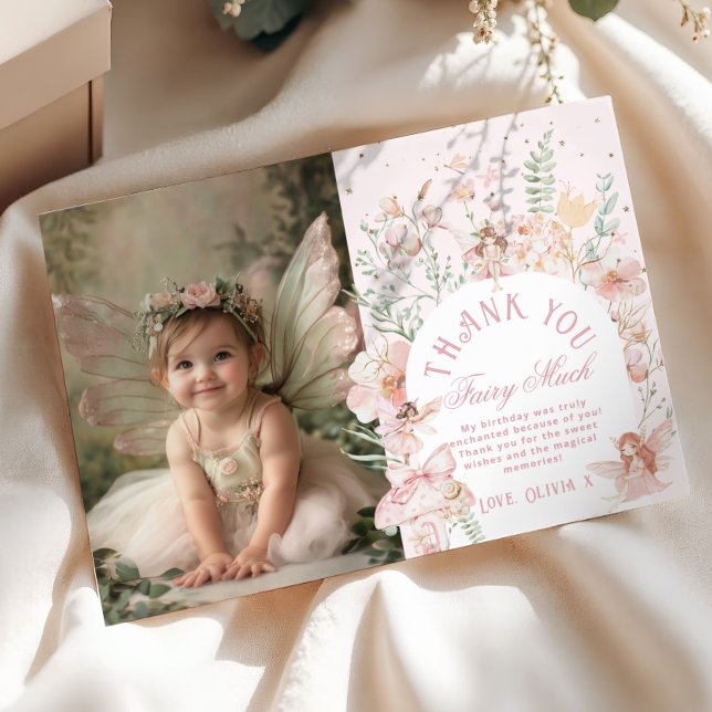 Invitation Fairy 1st Birthday Whimsical Photo Thank you Card (Créateur téléchargé)