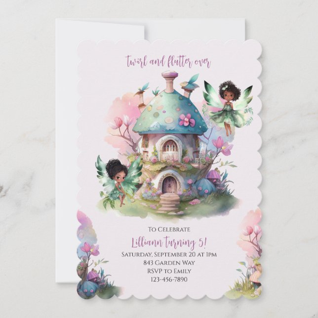 Invitation Fairy Anniversaire Afro Fairy Whimsical (Devant)