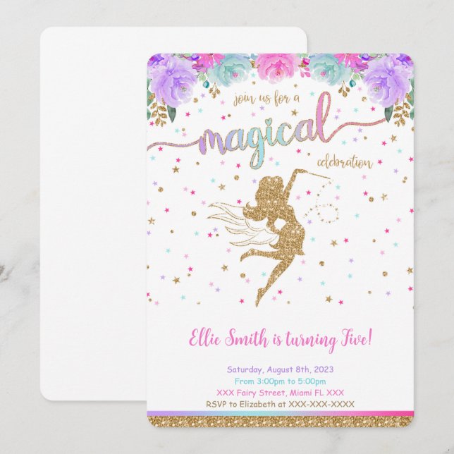 Invitation Fairy Birthday (Devant / Derrière)