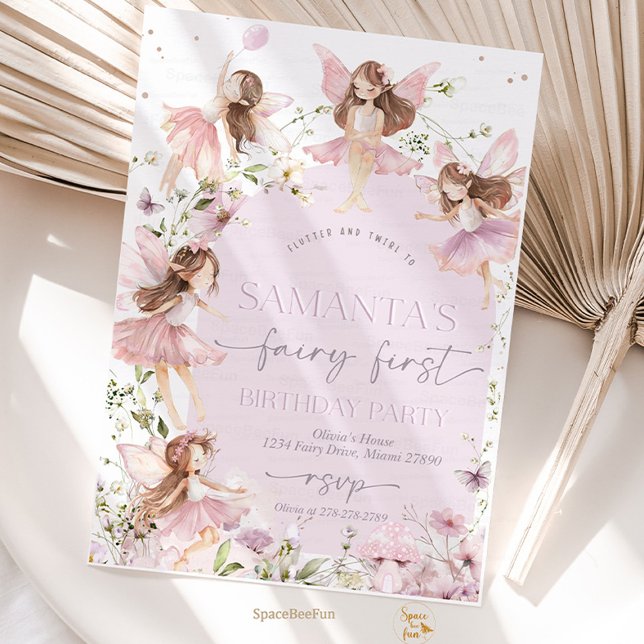 Invitation Fairy Birthday Party (fairy birthday invitation, garden boho birthday invite, pink fairy birthday invite, enchanted garden)