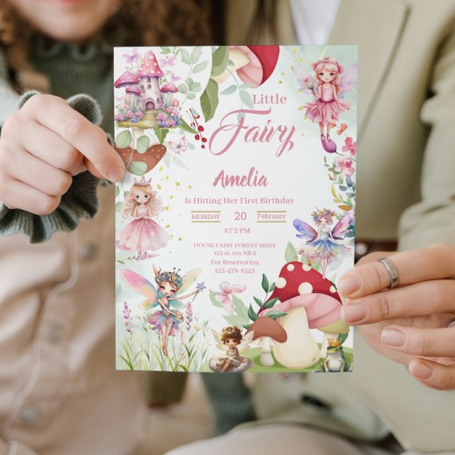 Invitation Fairy Champagne Fairytale Magique Anniversaire ros (fairy garden 1st birthday invitations girl fairies magical baby for her enchanted forest party)