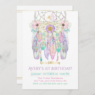 Invitation Fairy Dream Catcher Boho Feathers Flèches