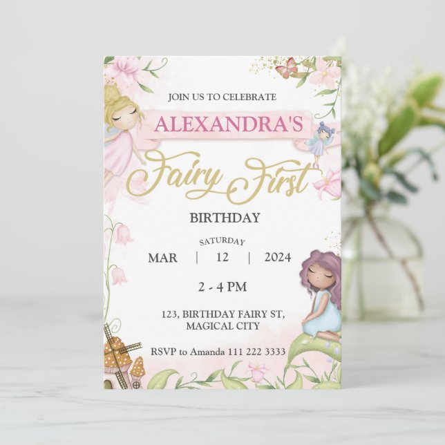 Invitation Fairy First 1er anniversaire Girl Forest Champhroo (Debout devant)