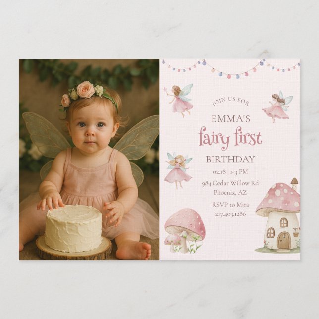 Invitation Fairy First 1st Birthday Enchanted Magical Photo (Devant)