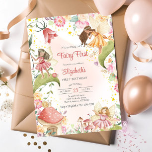 Invitation Fairy First Anniversaire Fantaisiste Floral 1er