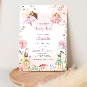 Invitation Fairy First Anniversaire Fantaisiste Floral 1ère