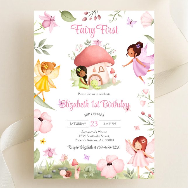 Invitation Fairy First Anniversaire Fantaisiste Floral 1ère (Créateur téléchargé)