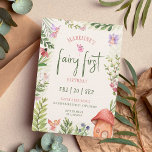 Invitation Fairy First Birday Forest Aquarelle Champagne<br><div class="desc">Voici l'invitation parfaite pour la fête du premier anniversaire de votre petite fille - l'invitation "Fairy First Birthday"! De délicieuses fées, des créatures forestières enchantées, des champignons colorés et des papillons flottants sont tous capturés dans de belles tonalités pastel aquarelles, faisant de cette invitation une façon magique de commencer la...</div>