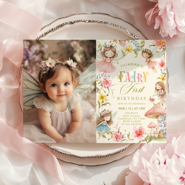 Invitation Fairy First Birthday Colorful Enchanted Photo (Créateur téléchargé)