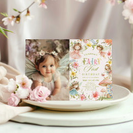 Invitation Fairy First Birthday Colorful Enchanted Photo