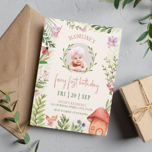 Invitation Fairy First Birthday Forest Champignons Photo