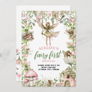 Invitation Fairy First Birthday Forêt magique Aquarelle