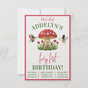 Invitation Fairy First Birthday, Garden Mushroom Anniversaire