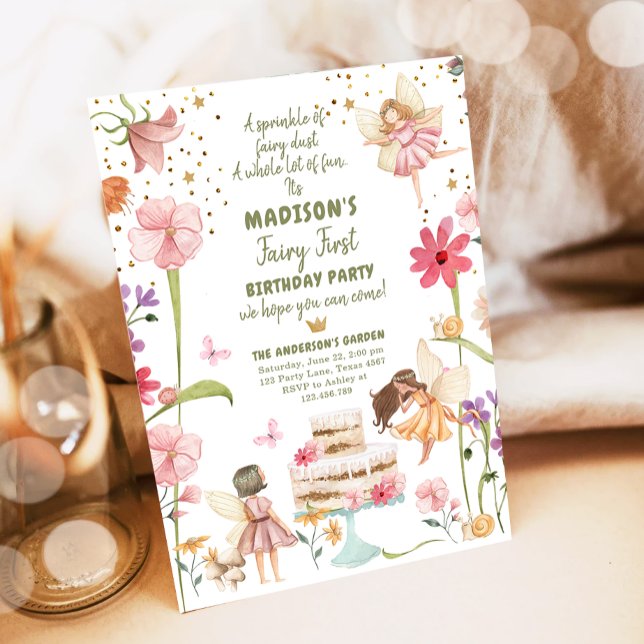 Invitation Fairy First Birthday Girl 1st Fairy Forest Magique (Créateur téléchargé)