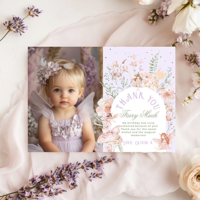 Invitation Fairy First Birthday Lilac Photo Thank You Card (Créateur téléchargé)