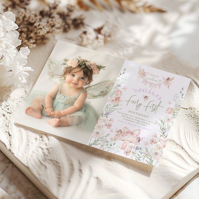 Invitation Fairy First Birthday Pastel Whimsical Photo (Créateur téléchargé)