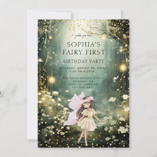 Invitation Fairy First Enchanted Forest Girl 1er anniversaire