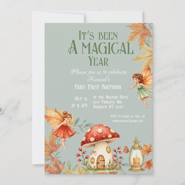 Invitation Fairy First Magic Fall Birthday (Devant)
