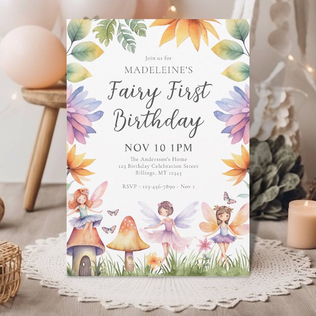 Invitation Fairy First Magical Garden 1er anniversaire (Créateur téléchargé)