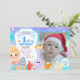 Invitation Fairy First Purple Sea Photo 1st Birthday