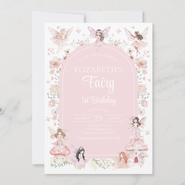 Invitation Fairy First Whimsical Floral 1st Birthday (Devant)