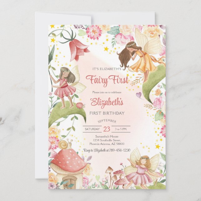 Invitation Fairy First Whimsical Floral 1st Birthday (Devant)