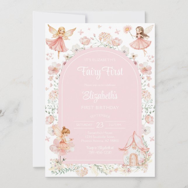 Invitation Fairy First Whimsical Floral 1st Birthday  (Devant)