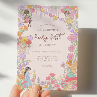 Invitation Fairy First Wildflower Fille 1ère Fête d'Anniversa