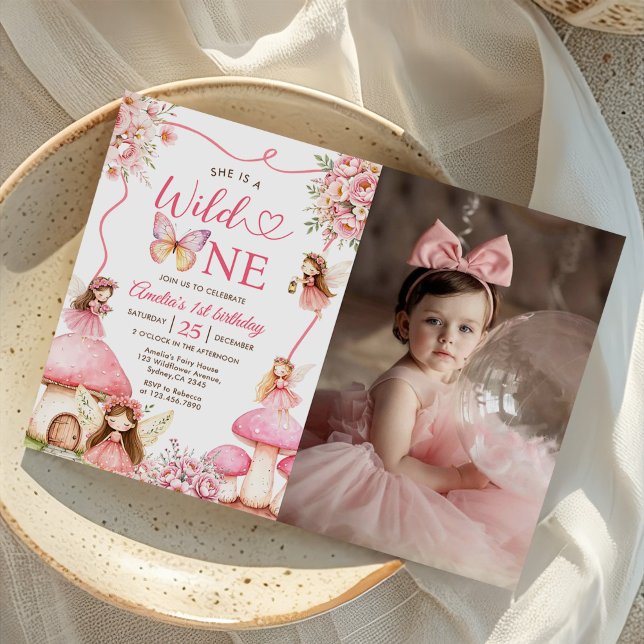 Invitation Fairy Floral Girls 1st Birthday Party Photo (Créateur téléchargé)