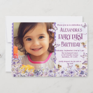 Invitation Fairy Florale Violette Premier Code QR Photo Anniv
