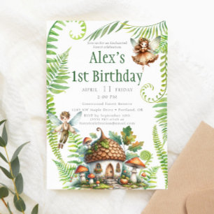 Invitation Fairy Forest Garden Genre Neutre 1er anniversaire