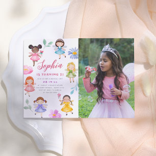Invitation Fairy Garden Floral Girl Photo Anniversaire