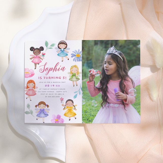 Invitation Fairy Garden Floral Girl Photo Anniversaire (Créateur téléchargé)
