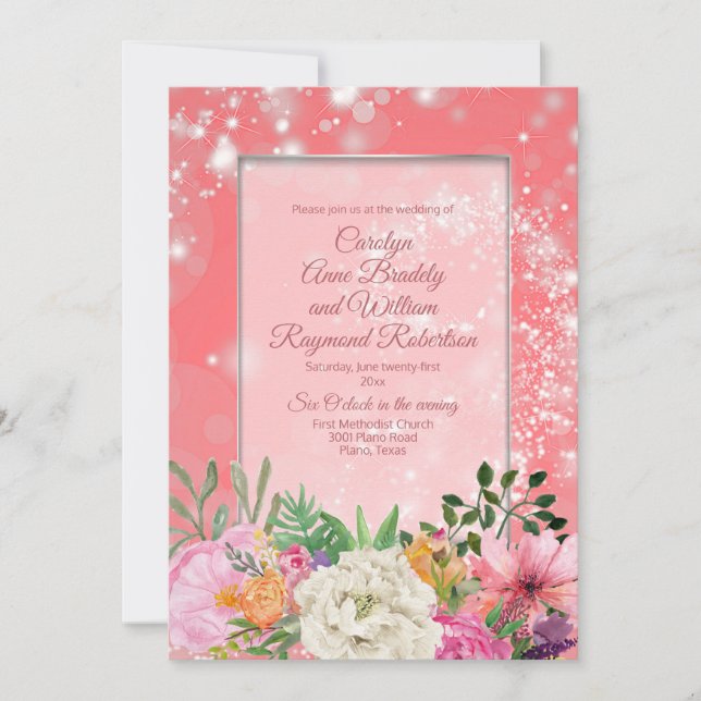 Invitation Fairy Garden Pastel Fleurs Coral Mariage (Devant)