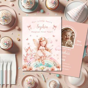 Invitation Fairy Girl Magical Teapot Rainbow Photo Anniversai