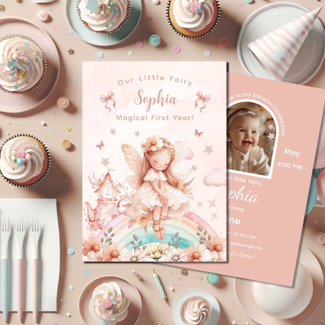 Invitation Fairy Girl Magical Teapot Rainbow Photo Anniversai (Créateur téléchargé)