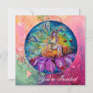 Invitation FAIRY IN NIGHT rose vert bleu jaune étincelles