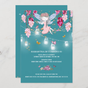 Invitation Fairy jardin fille swing mason lumières pot rose
