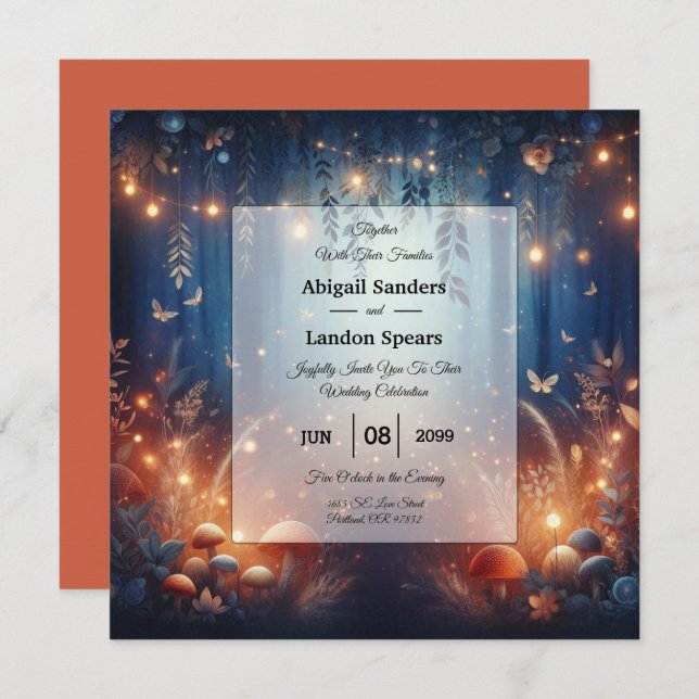 Invitation Fairy Lights and Moonlit Forest Magic Wedding (Devant / Derrière)