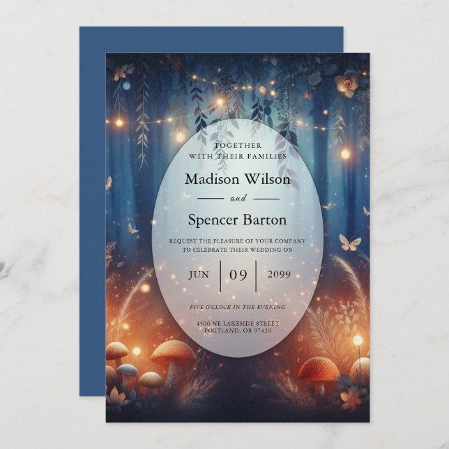 Invitation Fairy Lights et Moonlit Forest Magic Mariage (Devant / Derrière)