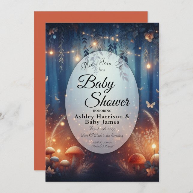 Invitation Fairy Lights in a Moonlit Forest Baby Shower (Devant / Derrière)